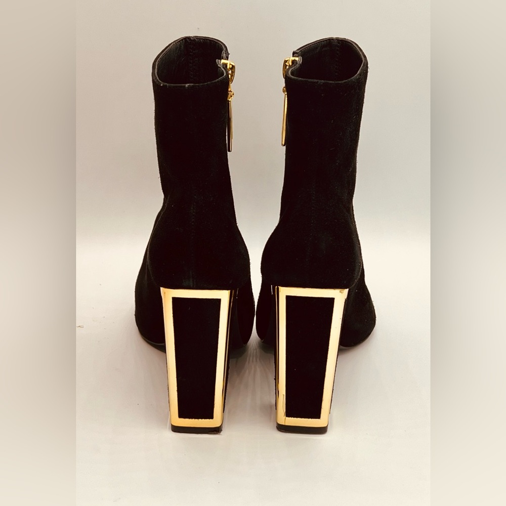 KAT MACONIE Black Suede Boots  With Funky Gold Accent On 4”Heels US6 EU37 - Picture 5 of 12